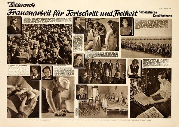 Wahlwerbung für die Kandidatinnen der SPÖ, unter anderem Marianne Pollak re. unten, in der Wiener Bilderwoche 1949, Nr. 39
