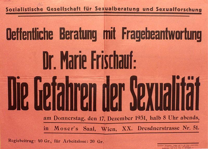 Ankündigung eines Vortrags von Marie Frischauf zu Fragen der Sexualität 1931 in Wien