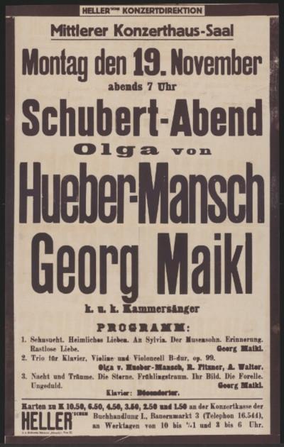 Olga Hueber-Mansch begleitet den Sänger Georg Maikl bei einem Schubert-Abend im Wiener Konzerthaus 