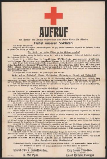 Aufruf des Landes- und Frauen-Hilfsvereines vom Roten Kreuze für Kärnten 1914
