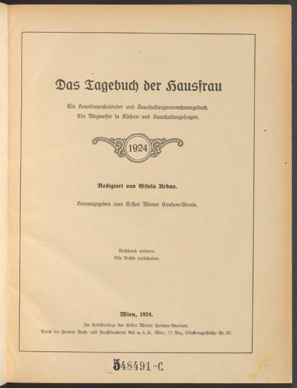 Titelblatt "Das Tagebuch der Hausfrau", 1924