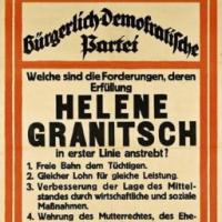 Wahlwerbung  der bürgerlich-demokratischen Partei zur konstituierenden Nationalversammlung am 16.2.1919 mit Helene Granitsch als Kandidatin