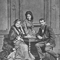 Josephine von Wertheimstein in vorgerückten Jahren mit ihrer Tochter Franzi und dem Maler Franz von Lenbach