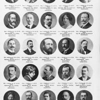 Bildnis Hildegard Burjans auf einem Tableau mit 25 Abgeordneten zum Nationalrat (1919)