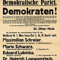 Wahlplakat mit Helene Rauchberg als einer Kandidatin für die Demokratische Partei zur konstituierenden Nationalversammlung am 16. Februar 1919